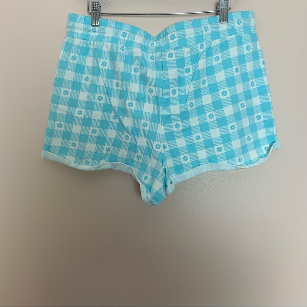NWT New Ivory Ella Blue and White Gingham Flower Print Pull-On Lounge Shorts - Picture 3 of 6